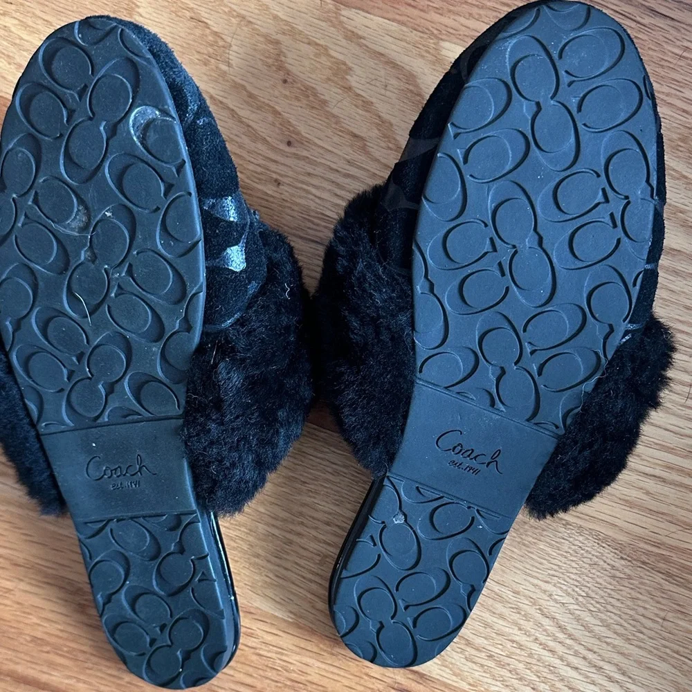 Coach Women's Black and Multicolor Fur Slippers - Picture 2 of 4
